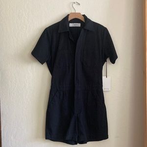 Madewell WVN Black Metro Romper size Medium NWT Short coveralls Canvas Button up